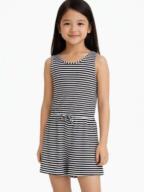 Picapino Girls Black White Striped Romper Sleeveless Cinched Waist Size 8